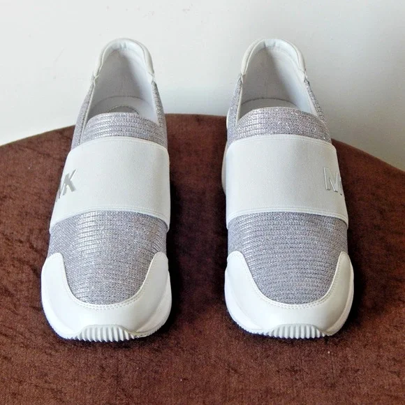 Michael Kors Felix Trainer Silver Rainbow Glitter Wedge Sneaker Shoe 8.5 M NIB - Picture 4 of 11